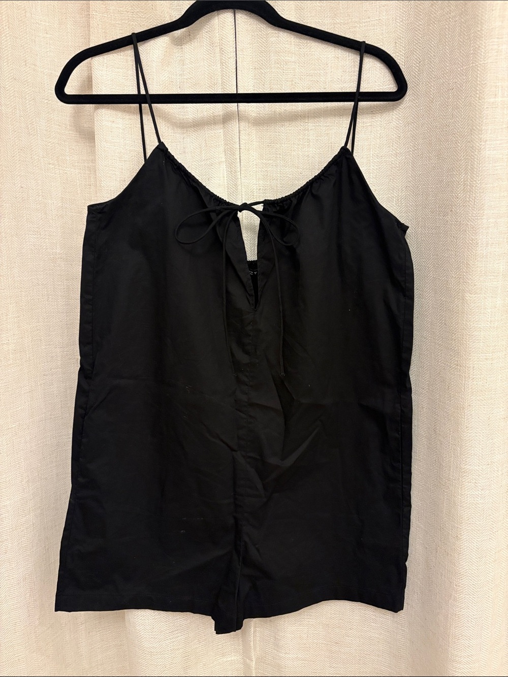 Zara Black Spaghetti-Strap Romper with Front Tie